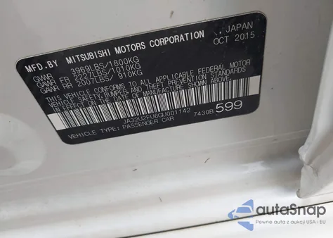 2016 Mitsubishi Lancer Es из США, поврежденный, VIN JA32U2FU6GU001142